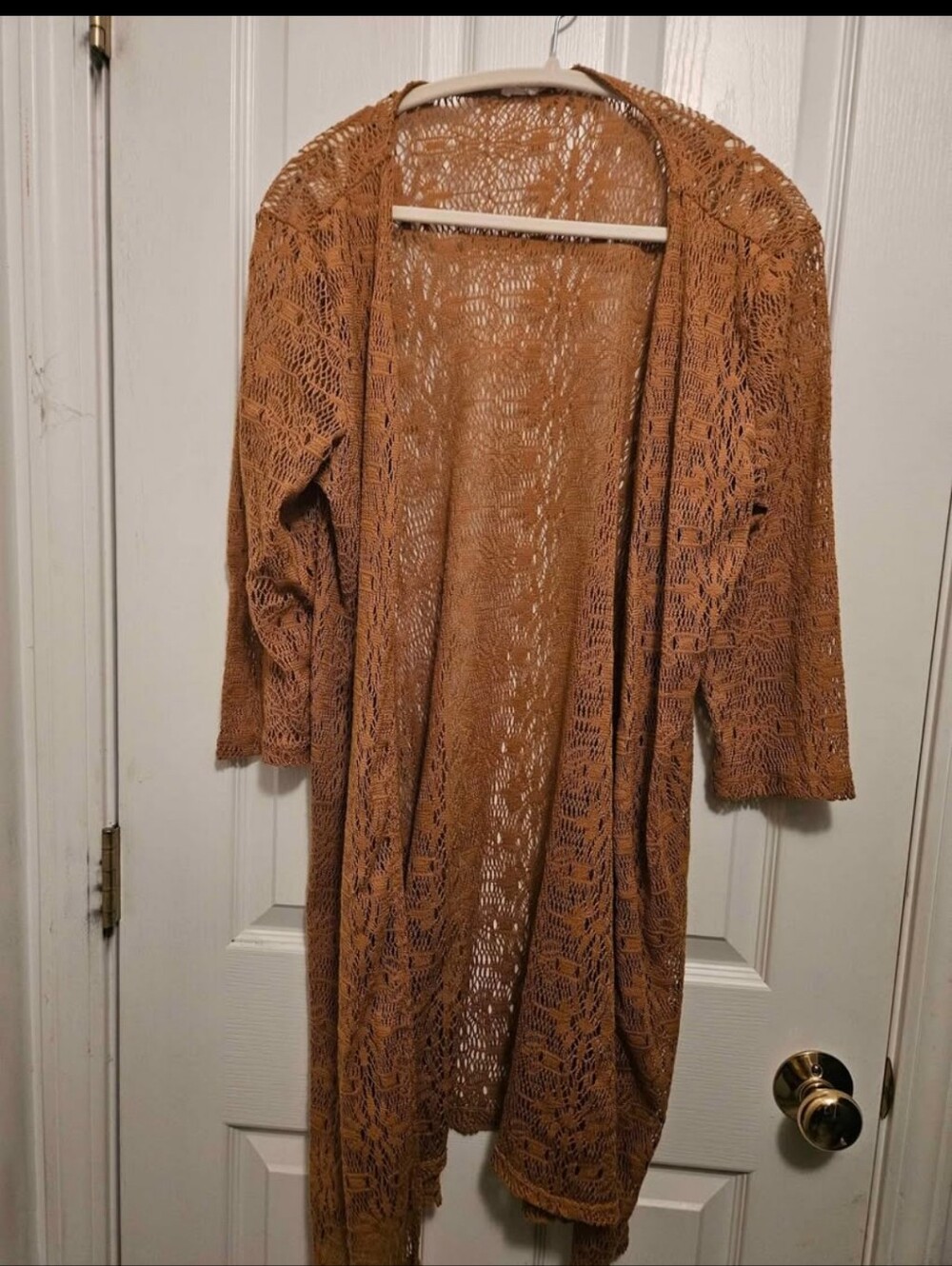 🎉 3 Items/$15 🎉 Open-Front Crochet Long Cardigan Sweater - Rust Brown